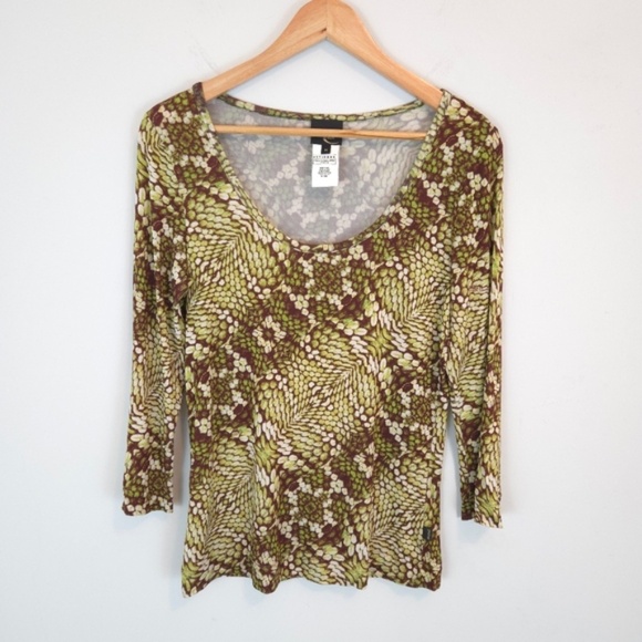 Roberto Just Cavalli Green Animal Snake Reptile Butter Yellow Slinky Print Top - Picture 1 of 12